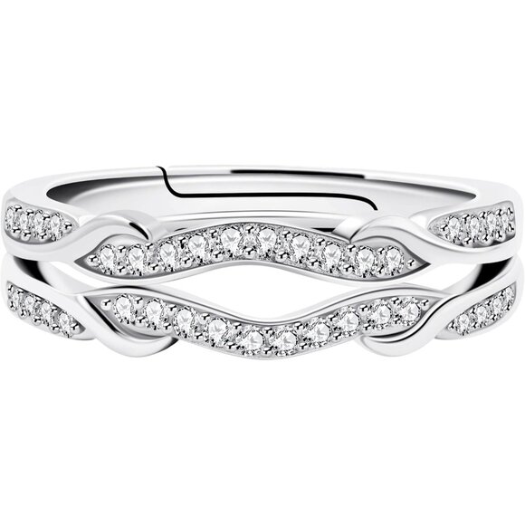 🆕 Women Silver Stack Eternity Rings Infinity Double Wrap Guard Enhancer Wedding - Picture 1 of 9